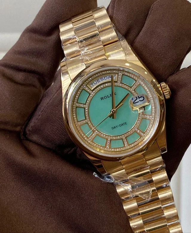 Rolex Day-Date 36 Carousel of Green Jade Dial YG in Green Leather from Luxury Promise
