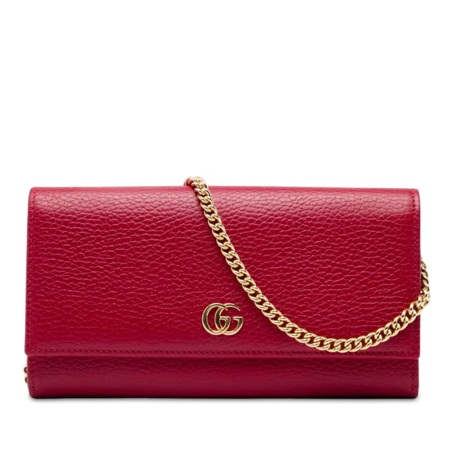 Red Gucci GG Marmont Calfskin Wallet on Chain Crossbody Bag in Red Calfskin from Designer Revival