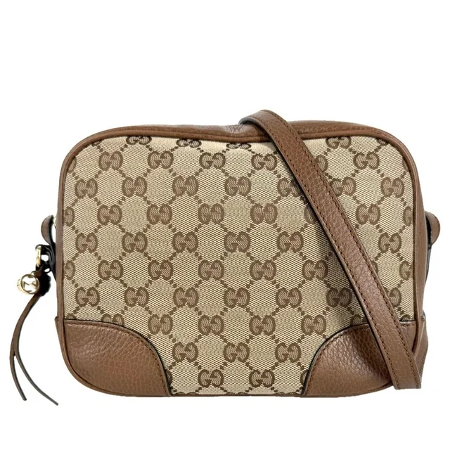 Gucci Shoulder Bag Crossbody GG Canvas Leather Beige Brown Gold in Brown Canvas from The Reluxe
