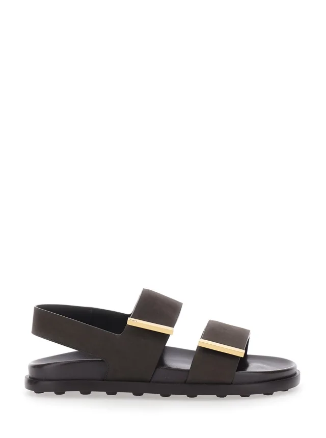 Tod's Brown Sandals with Banded Design and Metallic Details Logo in Leather Woman in Brown 100% Calf from Gaudenzi Boutique, photo 1 of 1