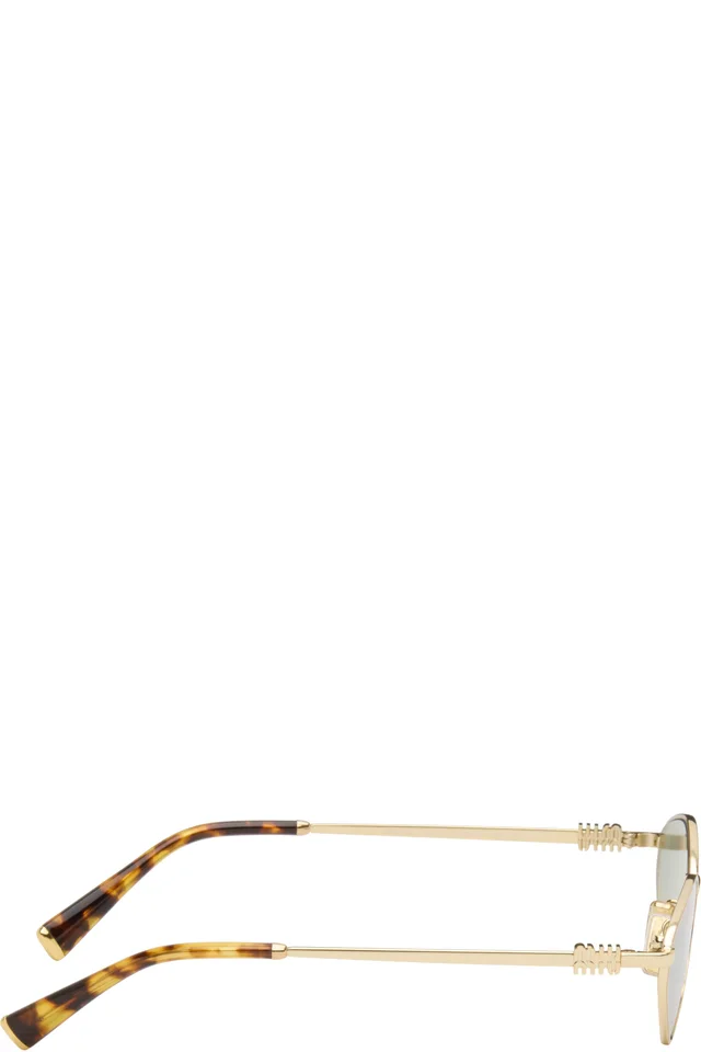 Miu Miu Eyewear Gold 'Miu Miu Logo' Sunglasses, photo 2 of 4 from SSENSE