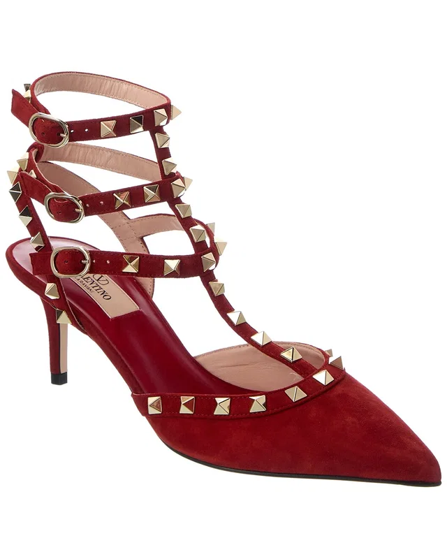 Valentino Rockstud Caged 65 Suede Ankle Strap Pump, image 1 of 1 from Gilt