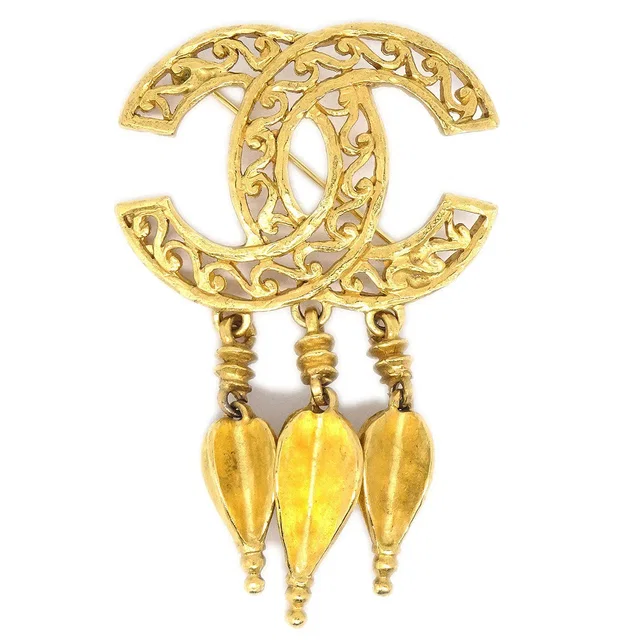 Chanel 1995 Fretwork Paisley Fringe Brooch Gold 95A in Gold from AMORE Vintage Tokyo