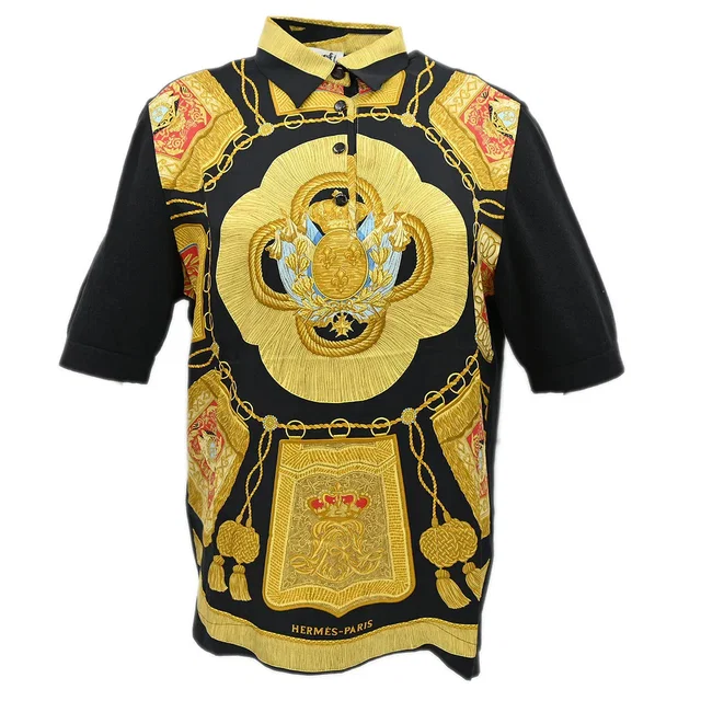 Hermès 1980s Poste et Cavalerie Twillaines Polo Shirt #M in Silk from AMORE Vintage Tokyo