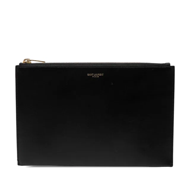 Black Saint Laurent Leather Zip Clutch in Black Leather from Designer Revival