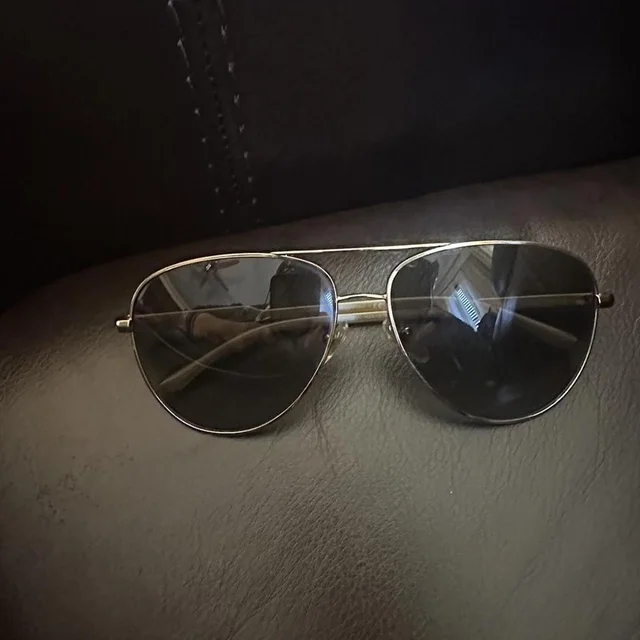 Stella McCartney Women's Aviator Sunglasses - Gold/Silver in gold|gray|silver from Depop, photo 1 of 1
