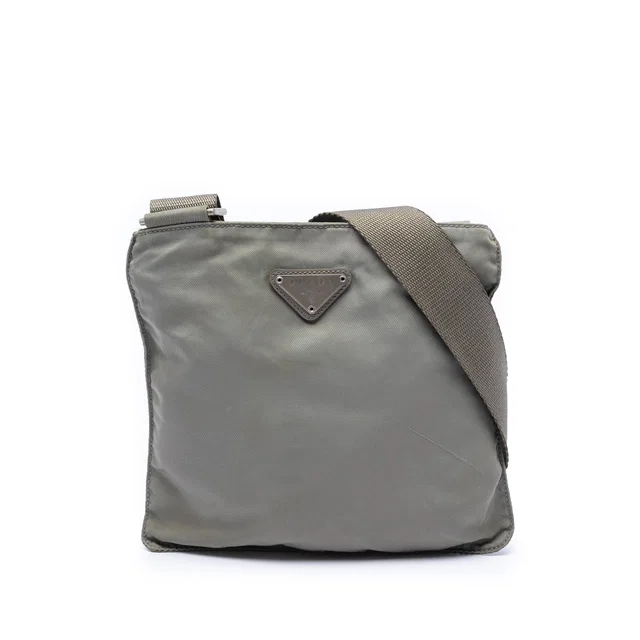 Grey Prada Tessuto Zip Top Crossbody in Grey Nylon from Designer Revival