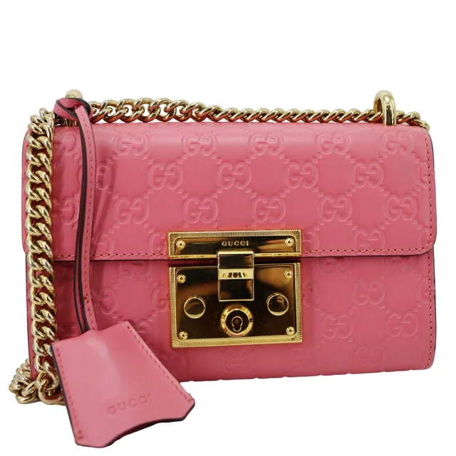 Gucci Signature Padlock Leather Top Handle Shoulder Bag Pink 409487 in Pink Leather from Dallas Designer Handbags