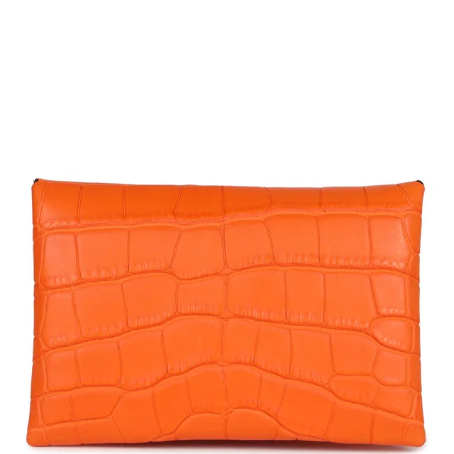 Hermès Calvi Card Holder Orange Minium Matte Alligator Mississipiensis Palladium Hardware in Orange Crocodile from Madison Avenue Couture