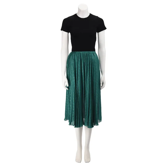 Gucci GG Lame Pleated Skirt IT 36 in Green Silk from Blue Spinach
