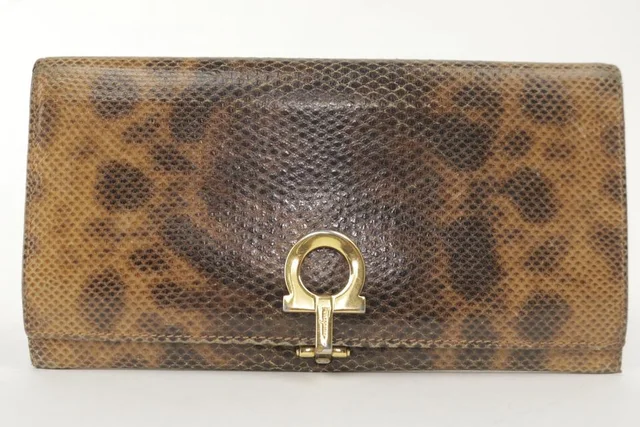 Ferragamo Python Snakeskin Gancini Long Flap Wallet in Python from Bagriculture