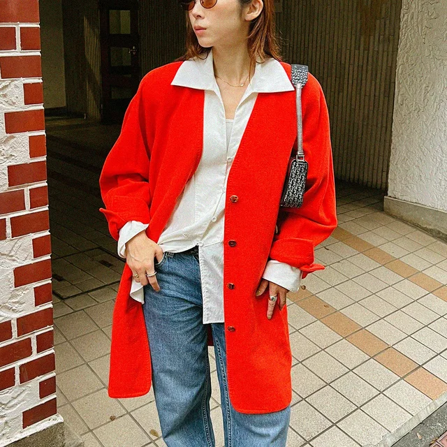 Gucci Collarless long coat #40 Orange in Orange Wool from VINTAGE QOO TOKYO