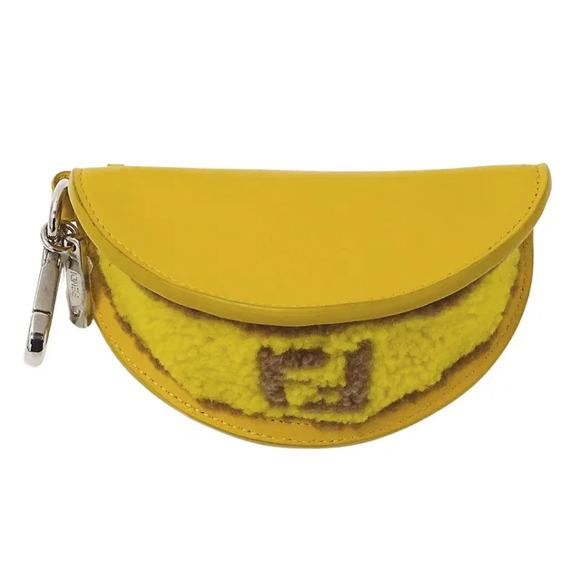 Fendi Pouch Leather Wool Yellow Taco Motif in Yellow Wool from The Reluxe