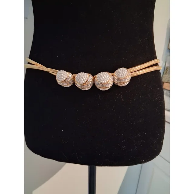 Judith Leiber Vintage Gold Double Snake Chain Belt Faux Pearl Crystal Bauble 31" in gold from Poshmark, photo 1 of 1