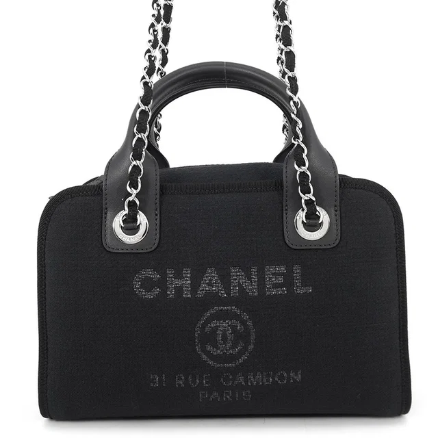 Chanel Deauville Bowling 2-Way Bag Navy/BlackA92749 Canvas Leather in Navy Canvas from GALLERY RARE