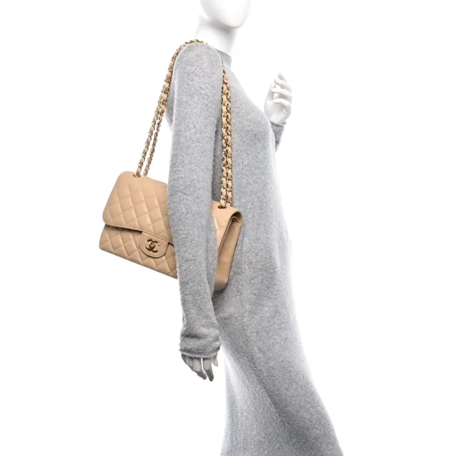 Chanel Caviar Quilted Jumbo Double Flap Beige in Beige Caviar leather from FASHIONPHILE, photo 2 of 9