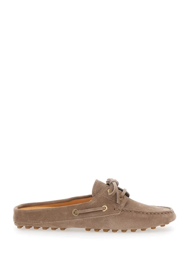 Brown Sabot Loafers with Side Laces in Suede Man in Brown, image 1 of 1 from Gaudenzi Boutique