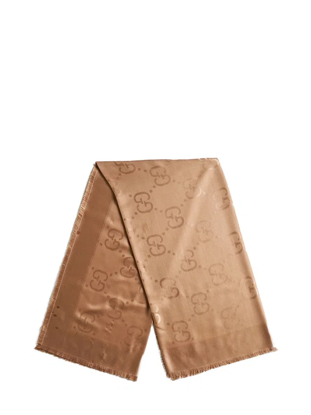 Gucci Gg Jacquard Scarf — Camel Wool Scarfs in Brown Wool from HEWI