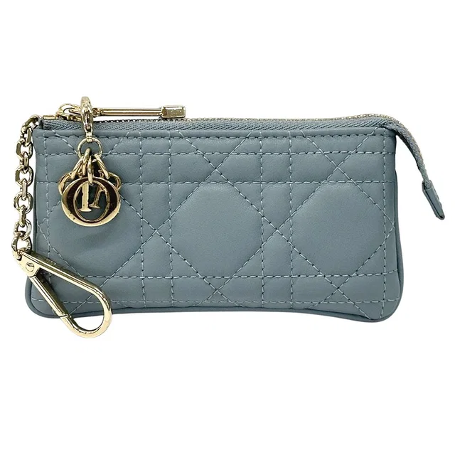 Dior Cannage Coin Case Leather Blue Chain Quilted in Blue Leather from The Reluxe