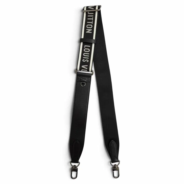 Louis Vuitton Logo Jacquard Leather Shoulder Strap Black White Gunmetal in Black Leather from The Reluxe