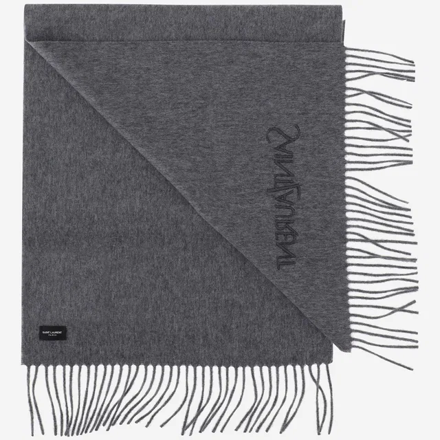 Saint Laurent Cashmere Jacquard Scarf — Gray Scarfs in Grey Cashmere from HEWI