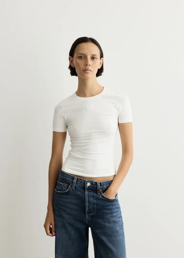 Marine Serre Pearl Logo Short Sleeve Baby Fit T-Shirt in White from Incu, photo 1 of 1