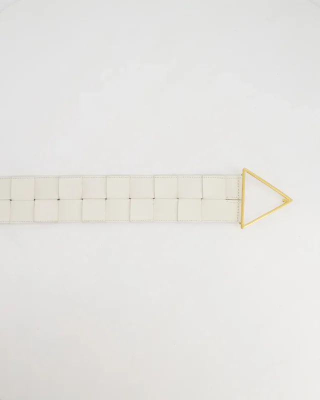Bottega Veneta Intrecciato Belt with Gold Triangle Buckle RRP £620 Size 75cm in White Woven leather from Sellier, photo 6 of 8
