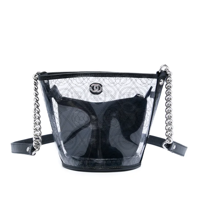 Black Chanel Small PVC and Crumpled Calfskin Camellia Coco Bucket Bag in Black Calfskin from Designer Revival, photo 1 of 1
