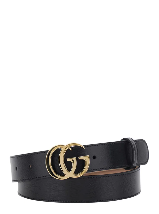 Gucci Gg Logo Leather Belt — Black in Black Leather from HEWI