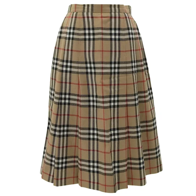 Burberry Nova Check Pattern Pleated Skirt #9 Beige/Black/Red in Black Wool from VINTAGE QOO TOKYO