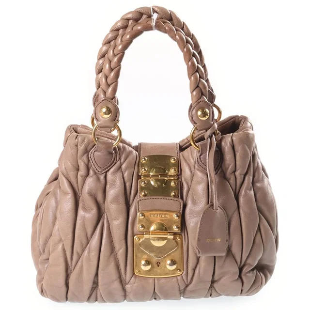 Miu Miu Matelasse 2-Way Shoulder Bag Brown Beige Leather Gold in Brown Leather from The Reluxe