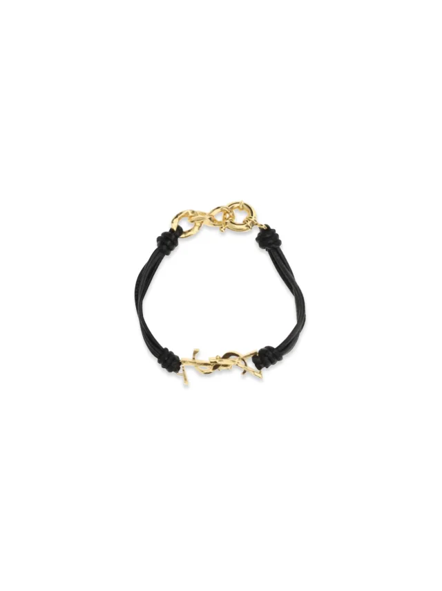 Saint Laurent Cassandre Bracelet — Black Lamb Ovis Aries; Brass Bracelets in Black Lambskin from HEWI, photo 2 of 3