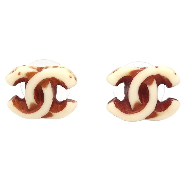 Chanel CC Pierced Earrings White 01P in White from AMORE Vintage Tokyo