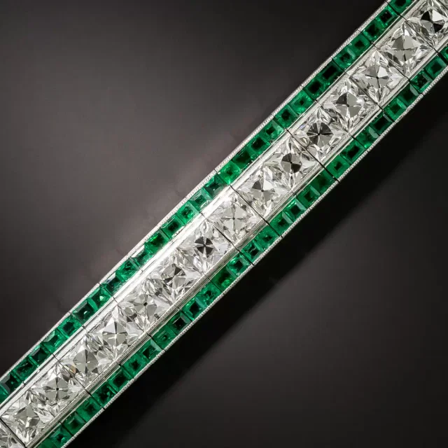 Tiffany & Co. Art Deco French-Cut Diamond and Calibre Emerald Bracelet in Green from Lang Antiques