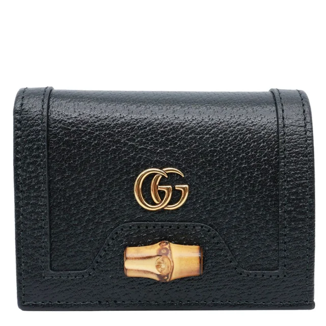 Gucci Diana Small Bamboo Leather Card Case Wallet Black 658244 in Black Leather from Dallas Designer Handbags