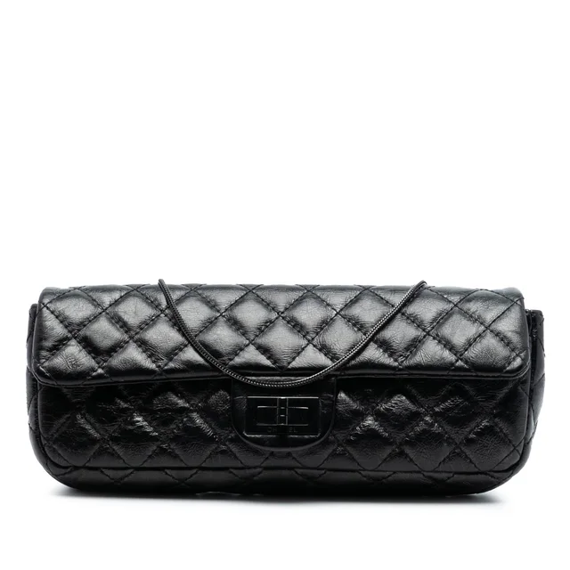 Black Chanel Quilted Glazed Calfskin Reissue 2.55 Clutch with Chain Shoulder Bag in Black Calfskin from Designer Revival