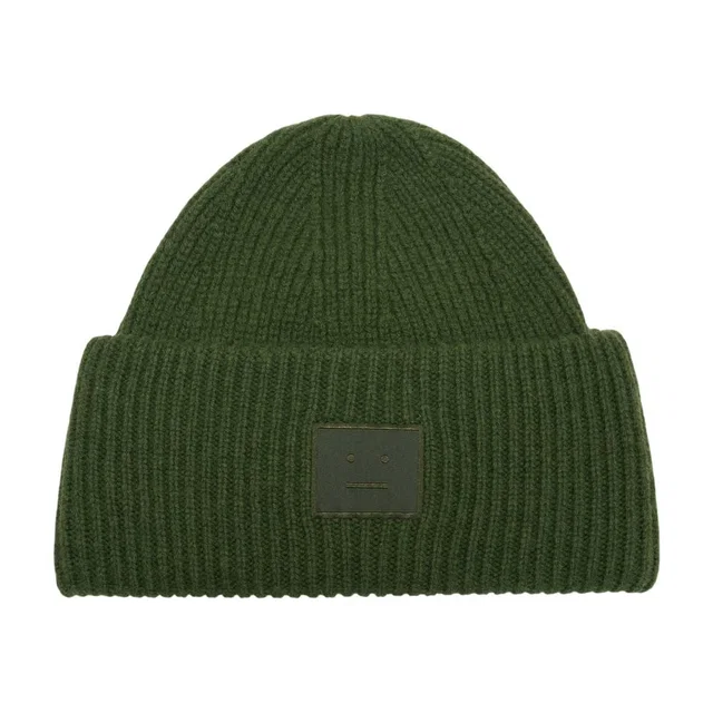Acne Studios C40453-Aaz Logo-Embroidered Wool Beanie — Green Beanies in Green Wool from HEWI