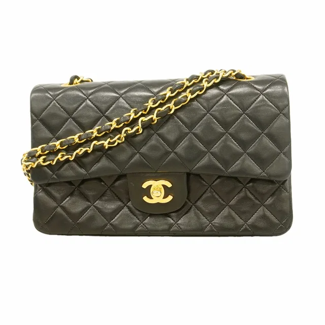 Chanel Shoulder Bag Quilted Lambskin Black Gold in Black Lambskin from The Reluxe