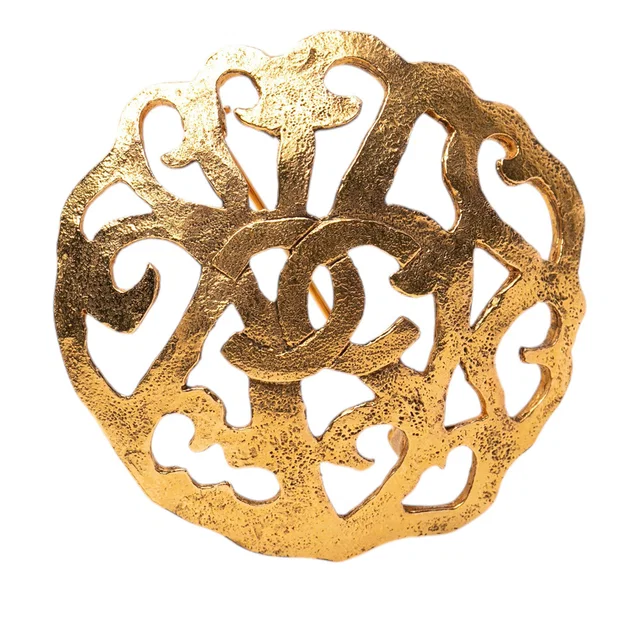 Gold Chanel CC Gold Plated Filigree Brooch in Gold from Designer Revival