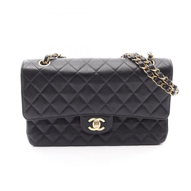 Chanel Shoulder Bag Quilted Double Flap Black Caviar Leather Chain in Black Caviar leather from The Reluxe
