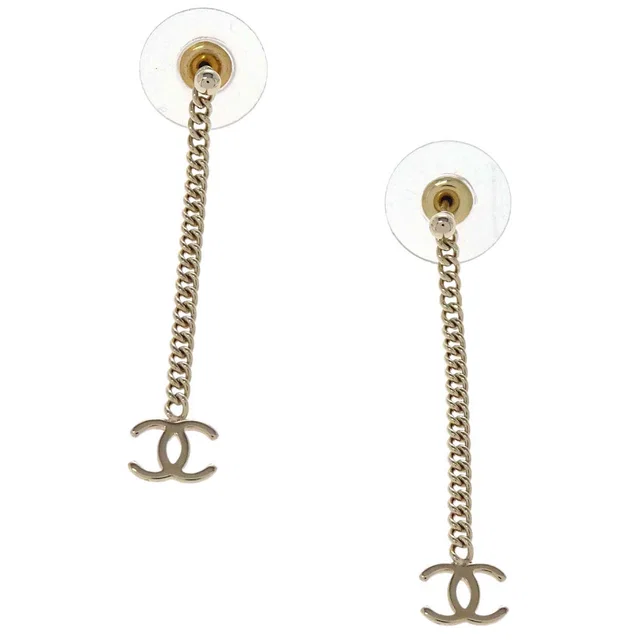 Chanel Dangle CC Pierced Earrings Gold in Gold from AMORE Vintage Tokyo