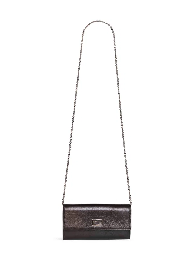 Fendi Baguette Wallet On Chain — Black Calf Leather in Black Calfskin from HEWI