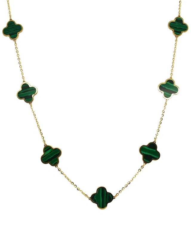 14K Italian Gold Malachite Big Clover Necklace, image 1 of 1 from Rue La La