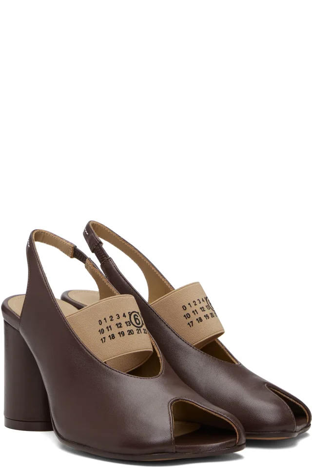 MM6 Maison Margiela Brown Anatomic Numeric Slingback Heels, photo 4 of 5 from SSENSE
