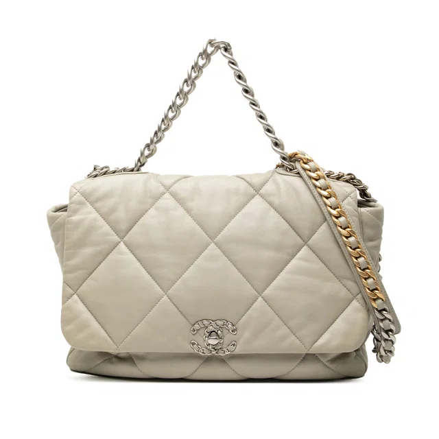 Gray Chanel Maxi Lambskin 19 Flap Satchel in Grey Lambskin from Designer Revival