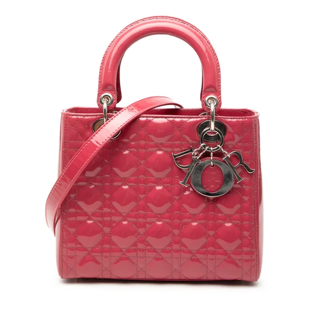Pink Dior Medium Patent Cannage Lady Dior Satchel in Pink Patent leather from Designer Revival