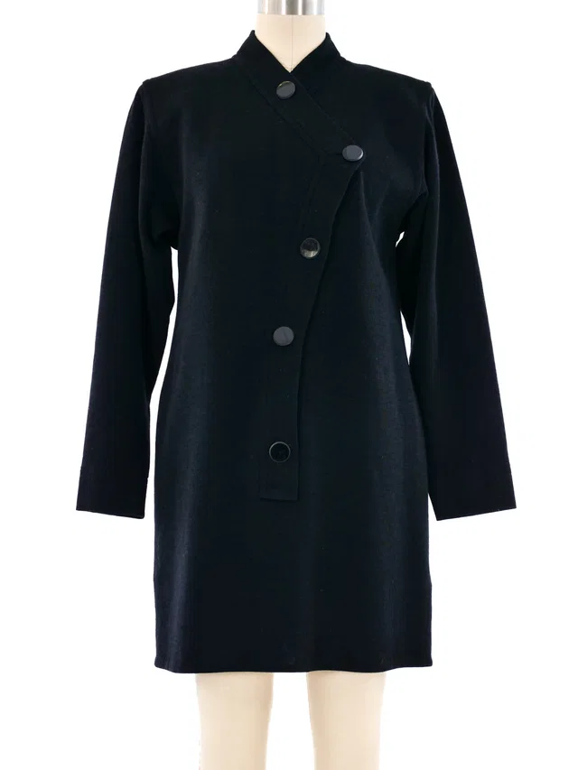 1988 Yves Saint Laurent Asymmetrical Button Front Dress in Wool from Arcade Vintage