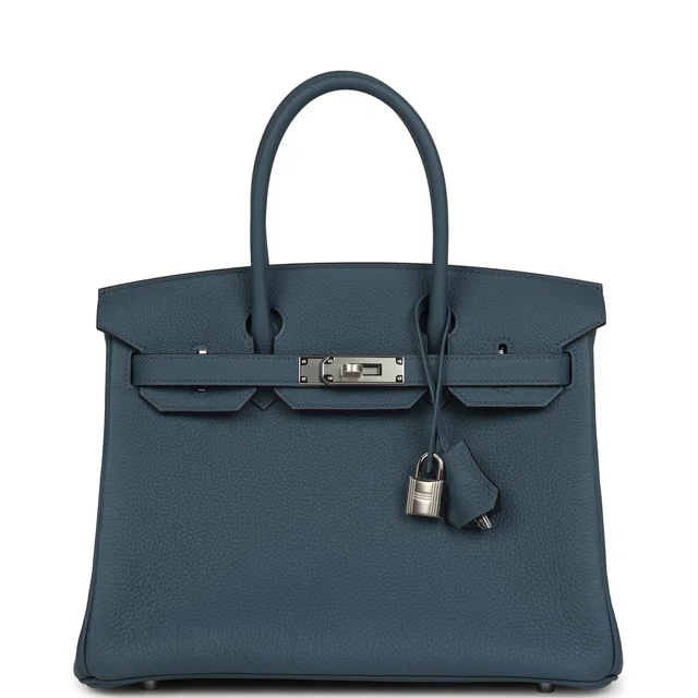 Hermès Birkin 30 Bleu Tempête Togo Palladium Hardware in Blue Togo leather from Madison Avenue Couture