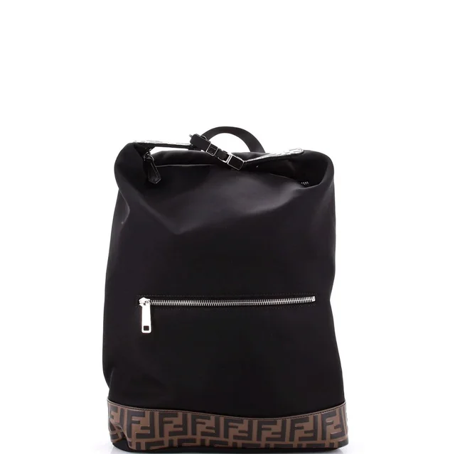 Fendi Santander Backpack Nylon with Zucca Embossed Leather in black Nylon from Rebag, photo 1 of 1
