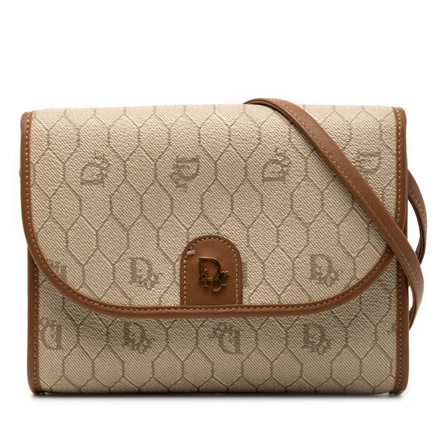 Beige Dior Honeycomb Coated Canvas Crossbody in Beige Coated canvas from Designer Revival